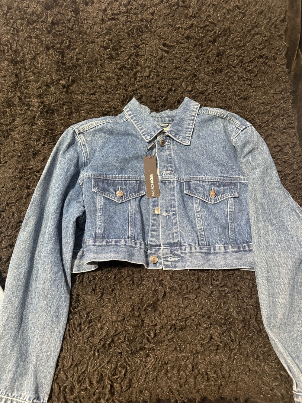 Fashion Nova Light Blue Cropped Denim Jacket
